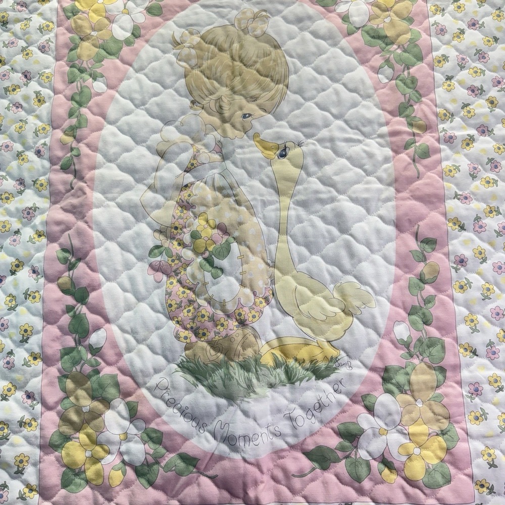 Precious Moments Flower Girl Child Kid Goose Baby Quilt Comforter Blanket Pink - Picture 7 of 13